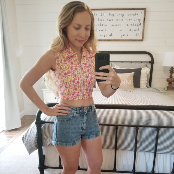 Vintage Xhilaration Floral Zipper Crop Top - Picture 1 of 4